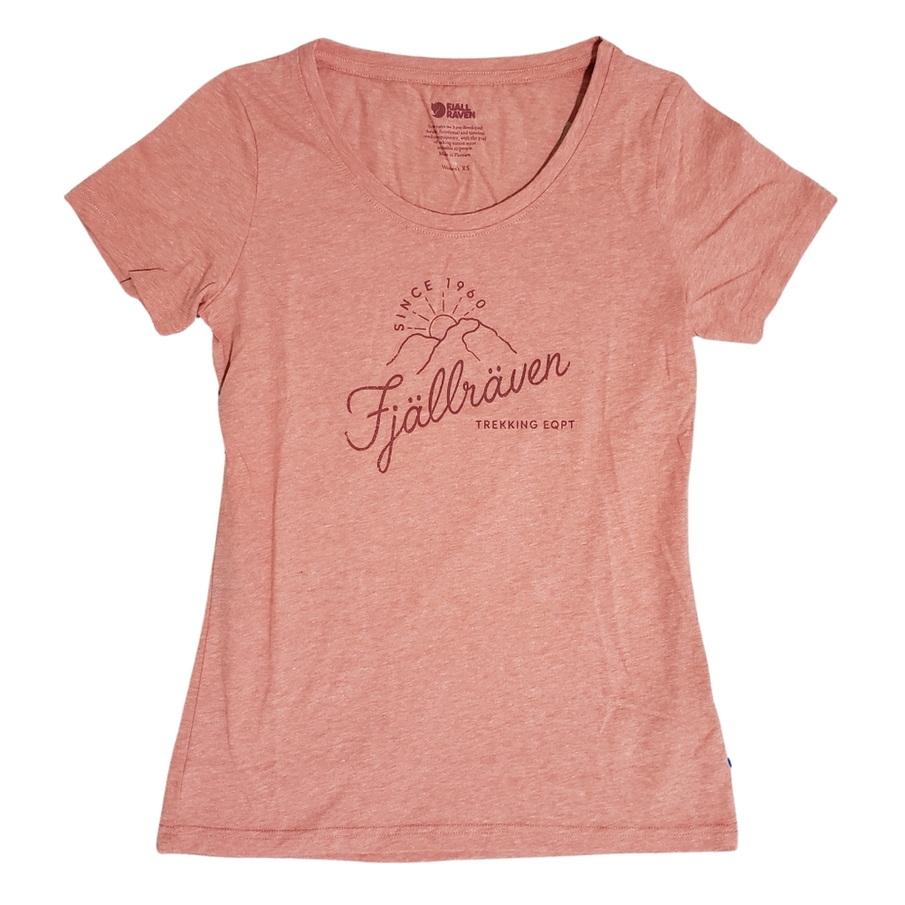 Fjallraven Sunrise T-Shirt Crew Neck Short Sleeve Women XS Rowan Red-Melange NWT